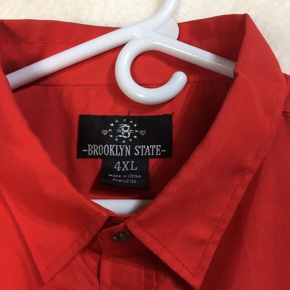 Brooklyn State Mens Shirt Size 4XL Red Button Up Long Sleeve 2 Pockets Western - Picture 4 of 8